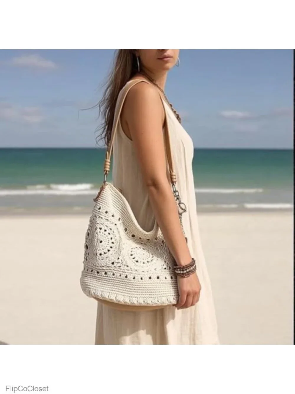 Hand Crochet Hobo Bag Large Shoulder Purse Vegan Lining Everyday Travel